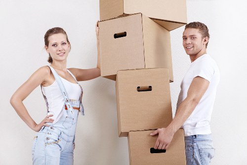 Office relocation service with desks and equipment prepared for moving in Homerton